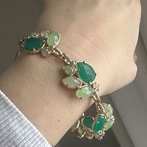 Green and Gold Faux Gemstone Cabachon Link Women's Bracelet